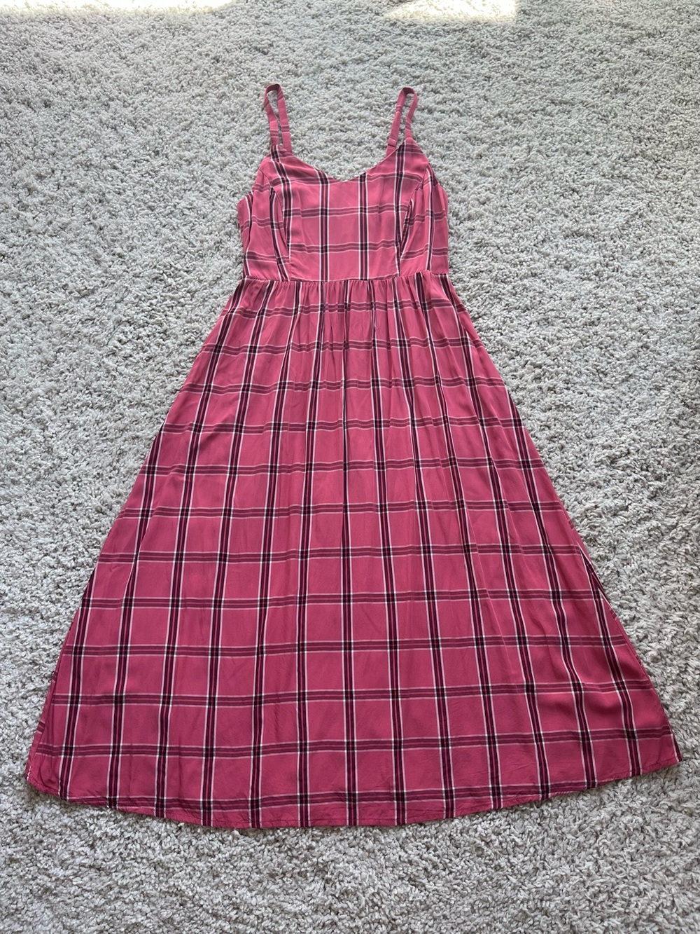 Old Navy Pink Plaid Midi Dress